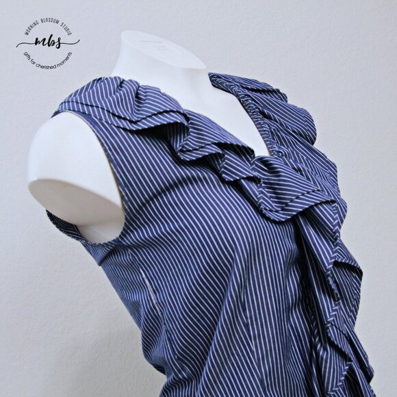 Lauren Jean Company Ralph Lauren Sleeveless Ruffle Striped Blouse Blue Women S - Picture 5 of 6
